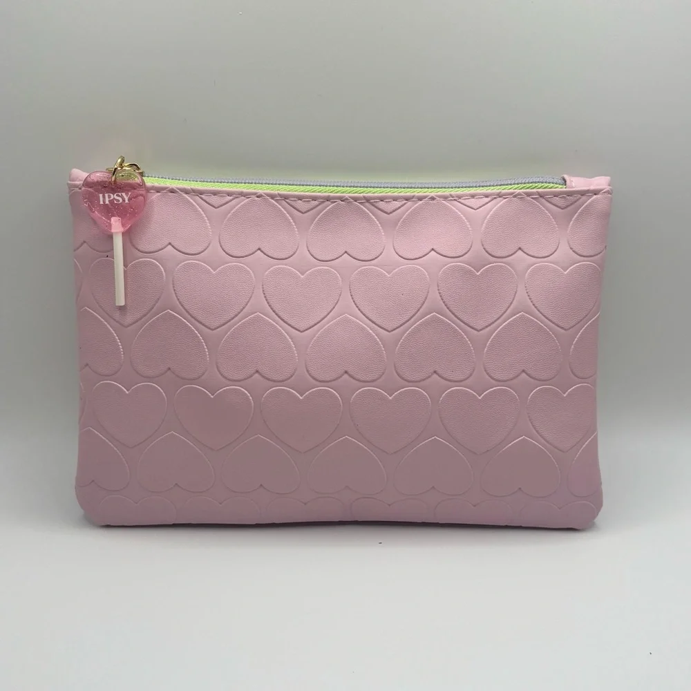 IPSY Pink Heart Embossed Makeup Bag Lollipop Zipper Pull NWOT